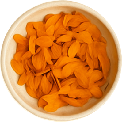 Dried calendula petals in a cream bowl