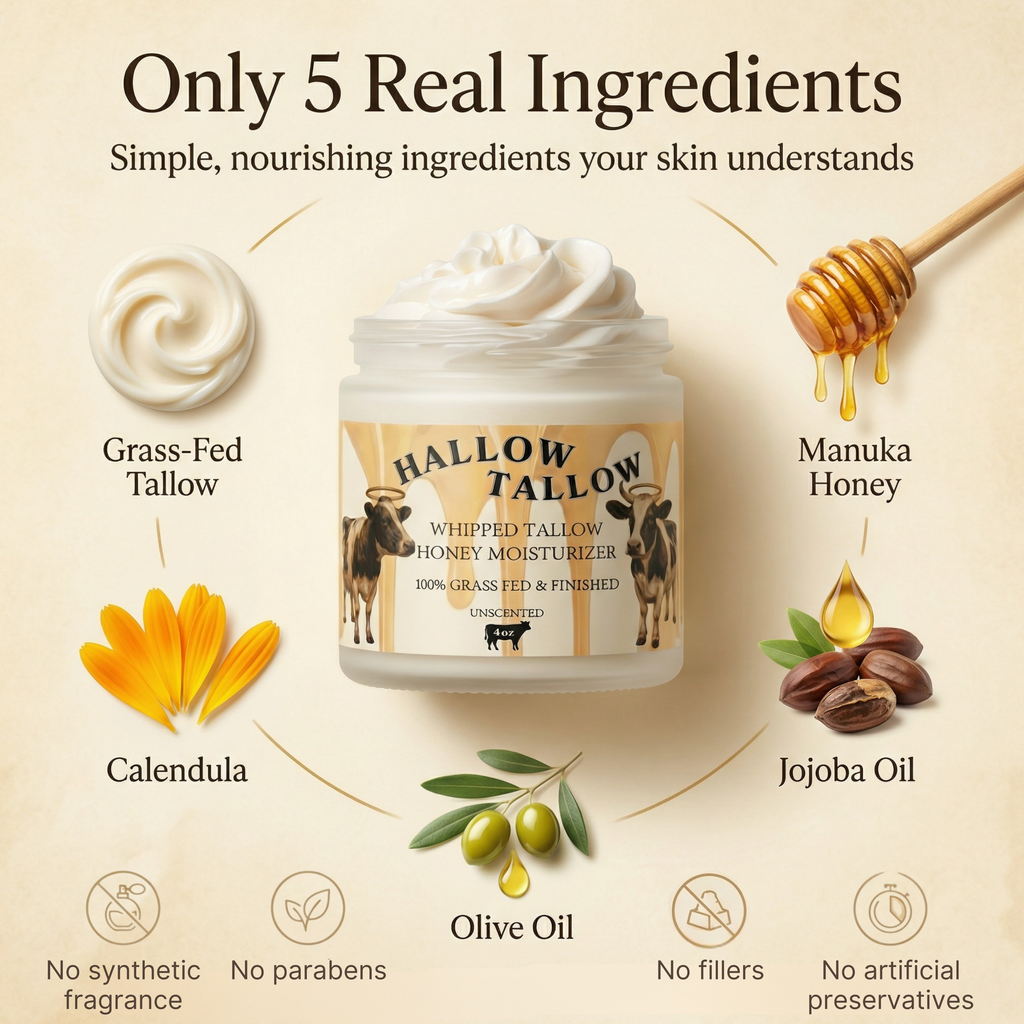 Hallow Tallow Whipped Tallow Moisturizer 4 fl oz – 100% Grass-Fed & Finished