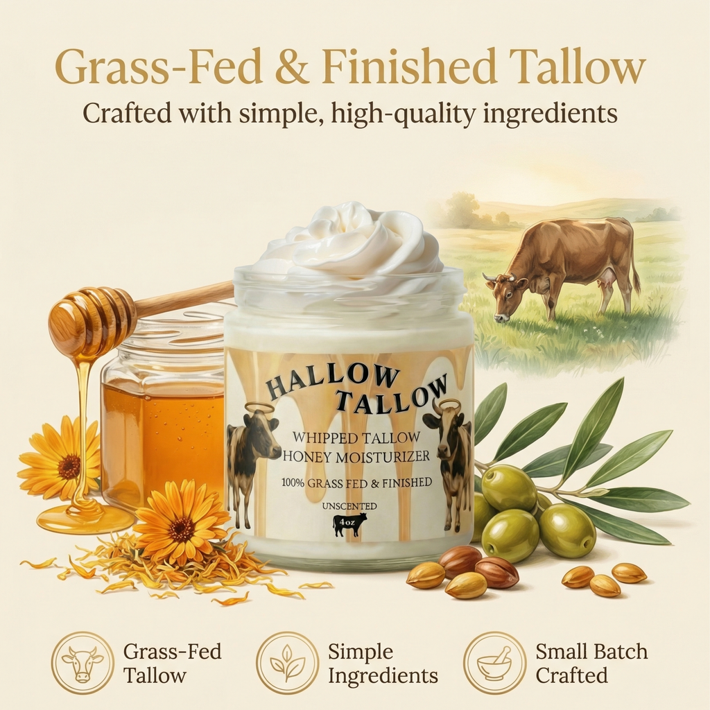 Hallow Tallow Whipped Tallow Moisturizer 4 fl oz – 100% Grass-Fed & Finished