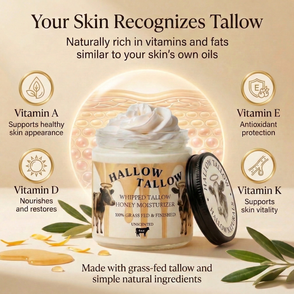 Hallow Tallow Whipped Tallow Moisturizer 4 fl oz – 100% Grass-Fed & Finished