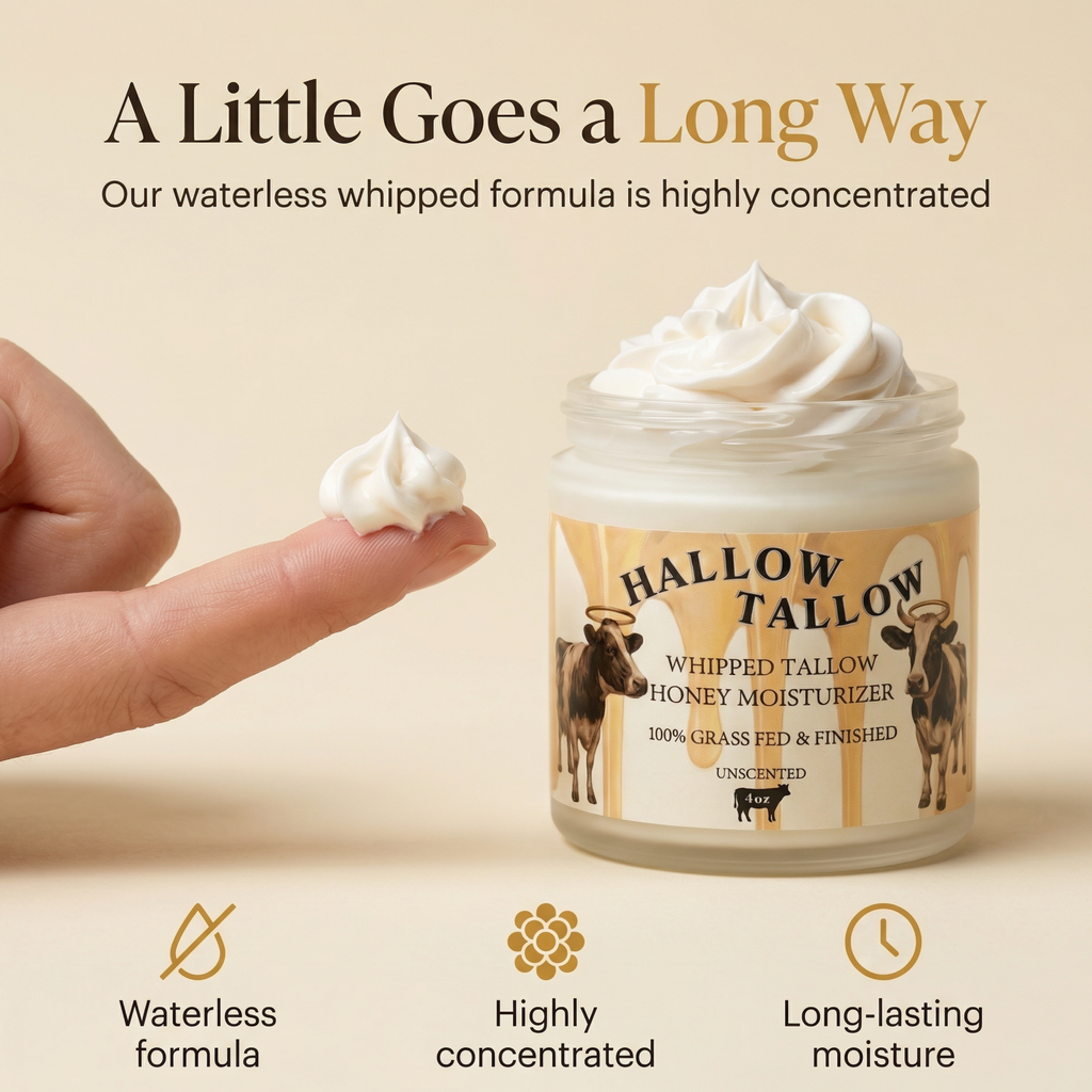 Hallow Tallow Whipped Tallow Moisturizer 4 fl oz – 100% Grass-Fed & Finished